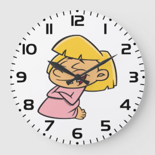 Grande Horloge Ronde Fille de dessin animé rigolante et heureuse