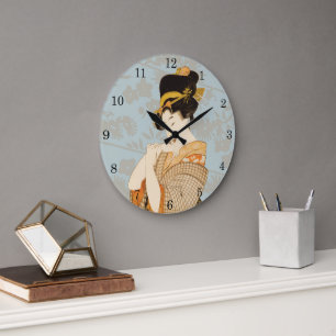 Grande Horloge Ronde Fille de Geisha japonaise vintage en kimono