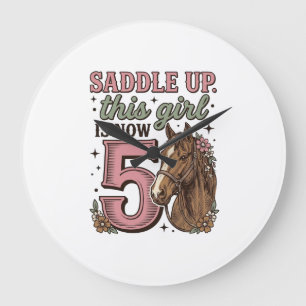 Grande Horloge Ronde Fille de selle 5e anniversaire Cheval Chemise de c