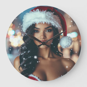 Grande Horloge Ronde Fille du Père Noël - Ho Ho Ho - Noël