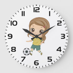 Grande Horloge Ronde Fille jouant au football Enfants adorables Sports