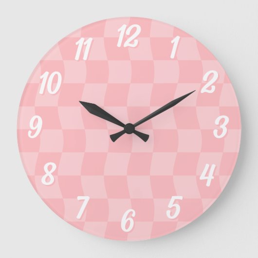 Grande Horloge Ronde Fille Pastel Rose Wavy Checkerboard (Recto)