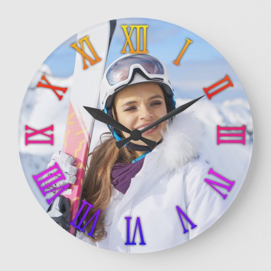 Grande Horloge Ronde Fille Photo Bright Arc-en-ciel Gradient chiffres r (Recto)