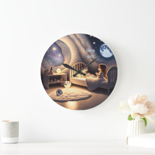 Grande Horloge Ronde Fille prie au clair de lune et sous les étoiles, p