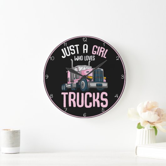 Grande Horloge Ronde Fille qui aime les camions (Maison)
