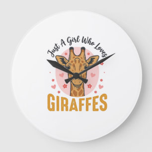 Grande Horloge Ronde Fille qui aime les girafes Dessin de gravure vinta