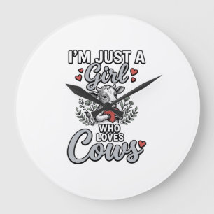 Grande Horloge Ronde Fille qui aime les vaches Design de chemise de vac