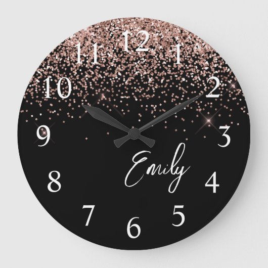 Grande Horloge Ronde Fille Rose noir or bleu Parties scintillant rose M (Recto)