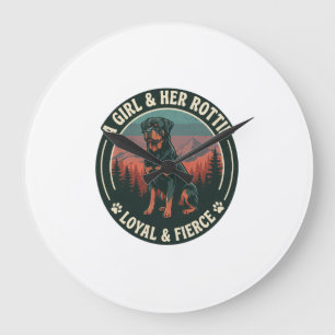 Grande Horloge Ronde Fille Son Rottie Loyal Féroce Chien Rottweiler Mon