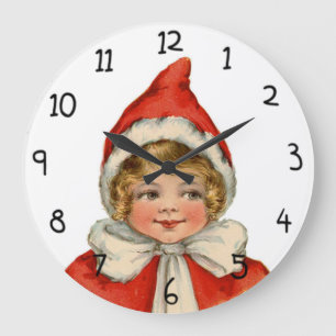 Grande Horloge Ronde Fille vintage mignonne d'Elf de Noël
