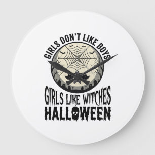 Grande Horloge Ronde Filles comme sorcières Halloween Design Vector Vin