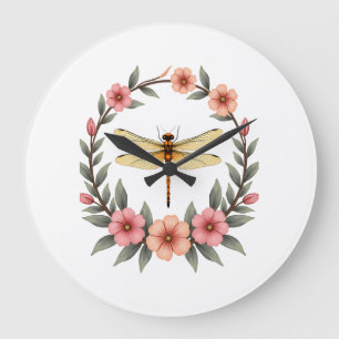 Grande Horloge Ronde Filles esthétiques Cottagecore Floral Libellule Mi