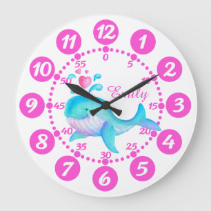 Grande Horloge Ronde Filles mignonne baleine éjaculation art rose horlo