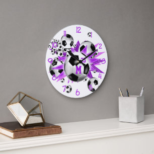 Grande Horloge Ronde filles salle de sport décoration murale soccer bal