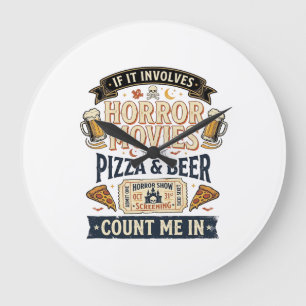 Grande Horloge Ronde Films d'horreur Pizza Bière Drôle Halloween_1