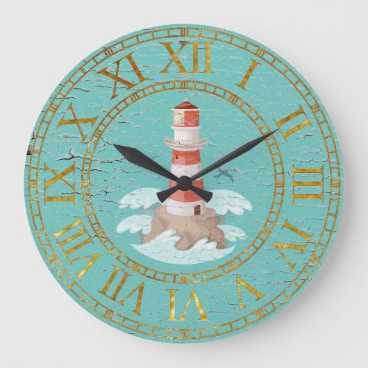Grande Horloge Ronde Finition Patinée Lighthouse Personnaliser (Recto)