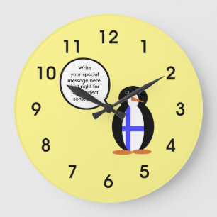 Grande Horloge Ronde Finlande Discutant Mme Pingouin Personnalisé