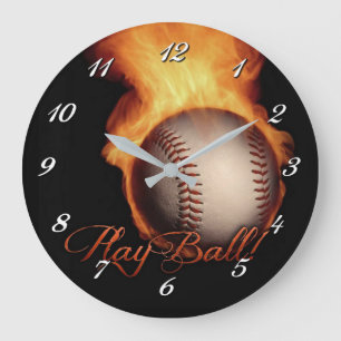 Grande Horloge Ronde Fireball pattern Baseball Lovers Wall Clock