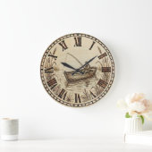 Grande Horloge Ronde Fishing Boat Wall Clock – Wood-Burned Style (Maison)