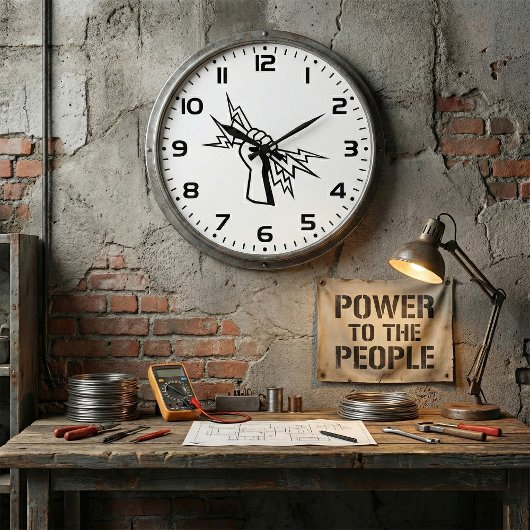 Grande Horloge Ronde Fist Holding Lightning Bolt Bold Power