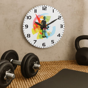 Grande Horloge Ronde Fitness Abstrait Art of Man Lifting Dumbbells
