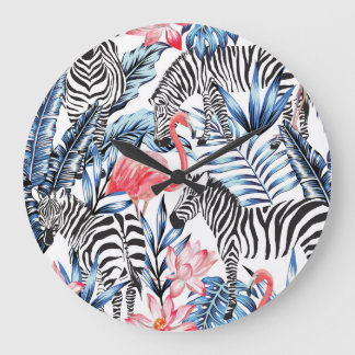 Grande Horloge Ronde Flair tropical : Flamant rose Zebra Paradise