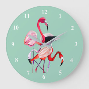 Grande Horloge Ronde Flamant rose aquarelle joli art