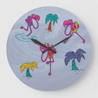 Grande Horloge Ronde Flamant rose Beach