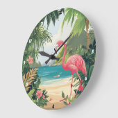 Grande Horloge Ronde Flamant rose Beach Tropical (Angle)