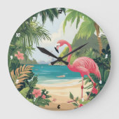 Grande Horloge Ronde Flamant rose Beach Tropical (Recto)