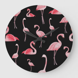Grande Horloge Ronde Flamant rose : Conception Vintage sans couture