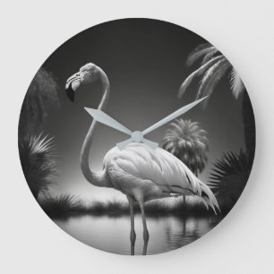 Grande Horloge Ronde Flamant rose dans une piscine