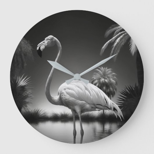 Grande Horloge Ronde Flamant rose dans une piscine (Recto)