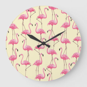 Grande Horloge Ronde Flamant rose réaliste Motif vertical Oiseau