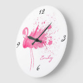 Grande Horloge Ronde Flamant rose rose (Angle)