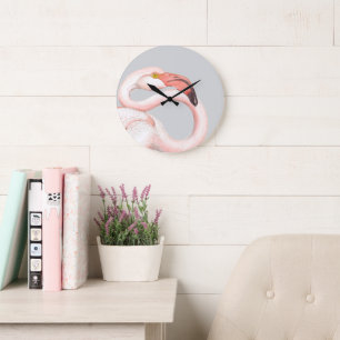 Grande Horloge Ronde Flamant rose rose
