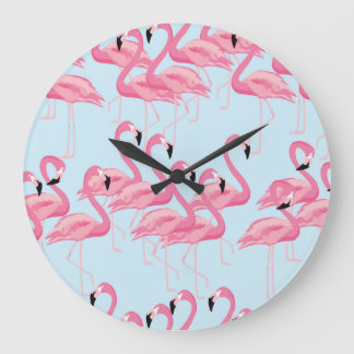 Grande Horloge Ronde Flamant rose : Tropical Vintage Print