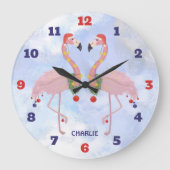 Grande Horloge Ronde Flamants roses de Noël (Recto)