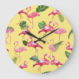 Grande Horloge Ronde Flamants roses Love Motif 3