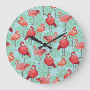Grande Horloge Ronde Flamants roses roses : Exotic Seamless Motif.