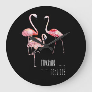 Grande Horloge Ronde Flamants roses s'assemblant le cadeau drôle