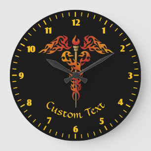 Grande Horloge Ronde Flames Caduceus