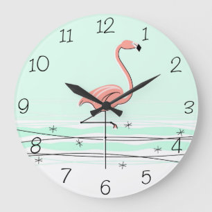 Grande Horloge Ronde Flamingo Aqua numbers clock round
