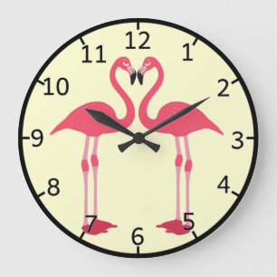 Grande Horloge Ronde Flamingo rose-oiseau-coeur d'amour