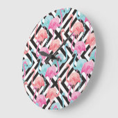 Grande Horloge Ronde Flamingoes on Bold Design Pattern (Angle)