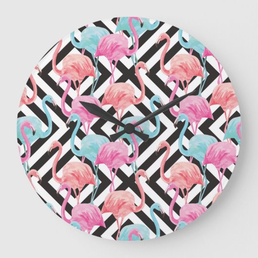 Grande Horloge Ronde Flamingoes on Bold Design Pattern (Recto)