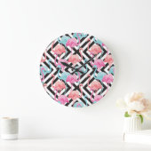 Grande Horloge Ronde Flamingoes on Bold Design Pattern (Maison)