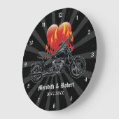 Grande Horloge Ronde Flamme Love Biker cadenas personnalisées (Angle)