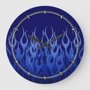 Grande Horloge Ronde Flammes de course cool Blue Automotive