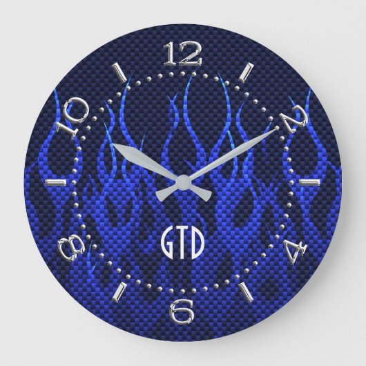 Grande Horloge Ronde Flammes Monogram Blue Racing sur impression de fib (Recto)